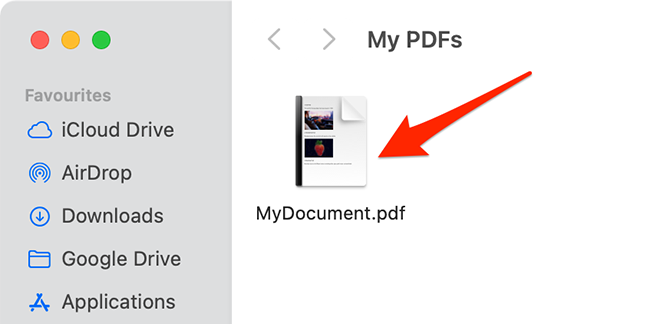 Localice el archivo PDF en Finder.