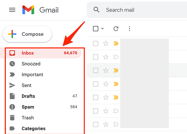 Seleccione una carpeta de correo electrónico en Gmail.