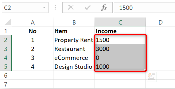 Seleccionar números en una hoja de cálculo de Excel.