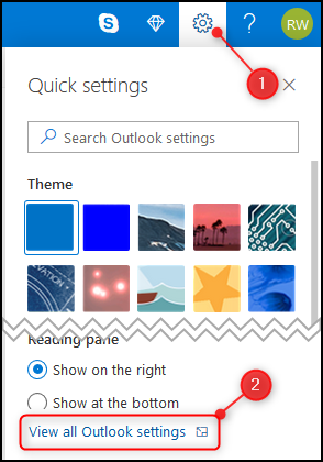 La opción Ver todas las configuraciones de Outlook de Outlook.