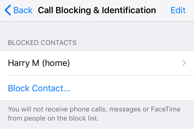 Lista de contactos bloqueados en iPhone.