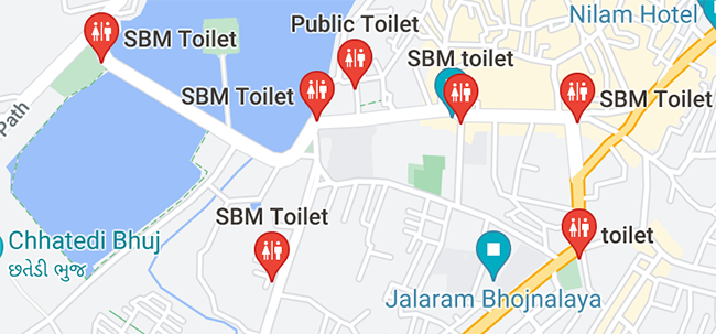 Los baños públicos están resaltados en el mapa en el sitio web de Google Maps.