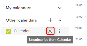 Cancelar suscripción Opción de calendario para Google Calendar.