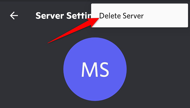 En la página Configuración del servidor de Discord para dispositivos móviles, toque Eliminar servidor en el menú de tres puntos.