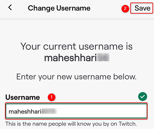 Ingrese un nuevo nombre de usuario en Nombre de usuario y haga clic en Guardar.