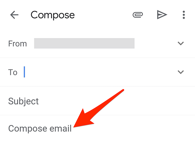 Toque y mantenga presionado el cuadro de redacción de correo electrónico en la aplicación Gmail.