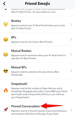 Seleccione Anclar conversación en la página de emoji de amigos.