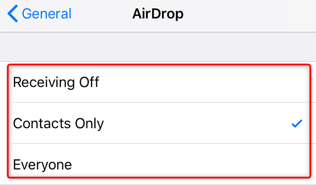 Elige para quién quieres habilitar AirDrop.