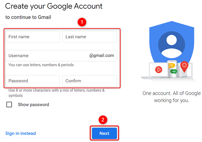 Introduce los datos de tu nueva cuenta de Gmail.