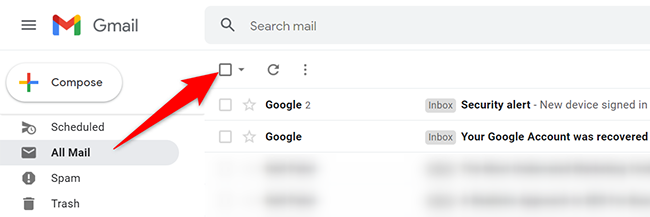 Seleccione todos los correos electrónicos en Gmail.