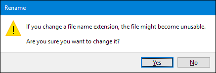 Mensaje de advertencia en Windows al cambiar el nombre de las extensiones de archivo