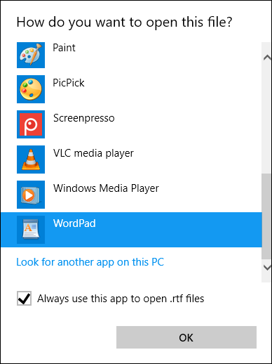 Elija un programa para abrir archivos RTF en Windows