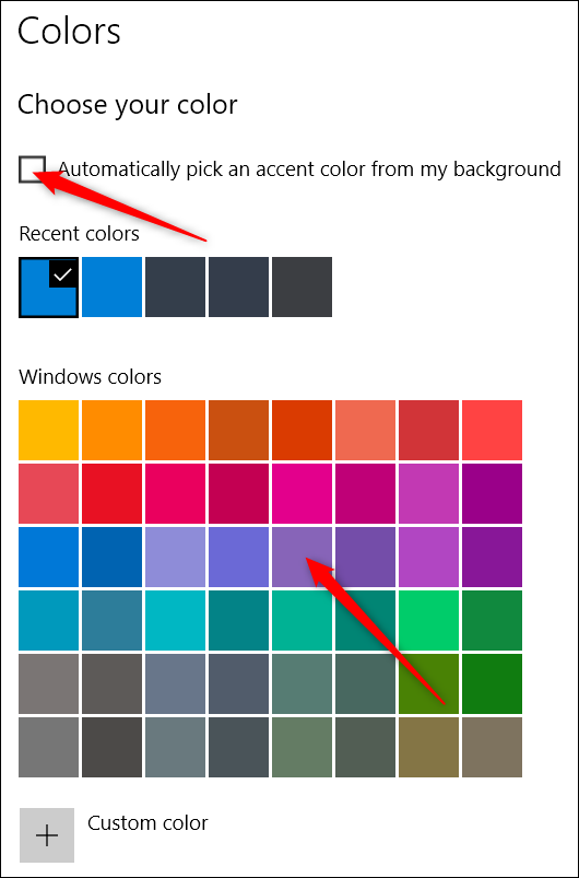 Elija un color en la aplicación de configuración