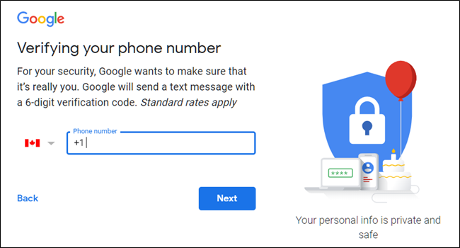 La pantalla Verificando tu número de teléfono en Google.