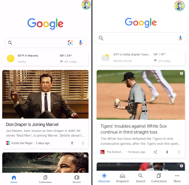 Google Discover en iPhone y Android.
