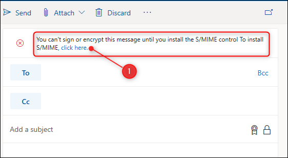 Un mensaje que indica que es necesario instalar el control S/MIME.