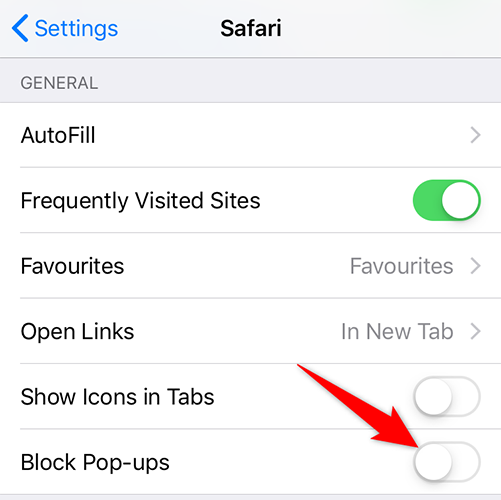 Deshabilite el bloqueo de ventanas emergentes en las páginas de Safari.