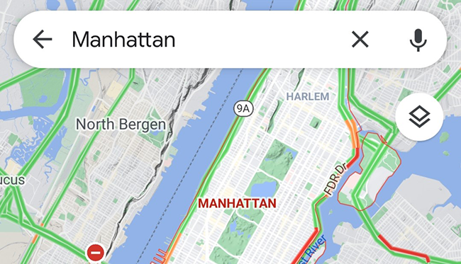 Datos de tráfico en Google Maps para móviles.