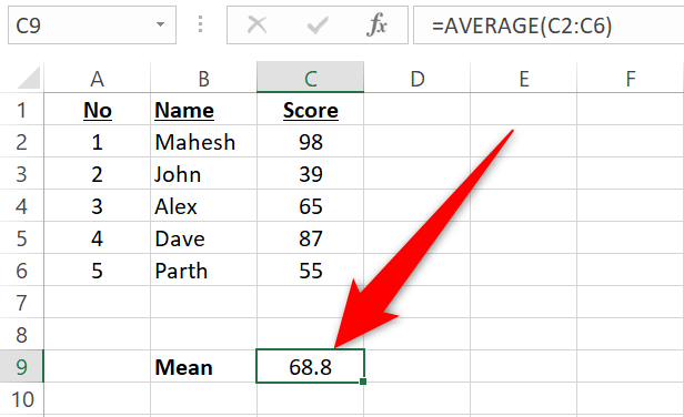 Promedio de resultados en la celda C9 en Excel.