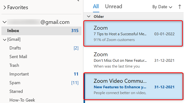 Elimine correos electrónicos discretos en Outlook en el escritorio.