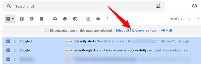 Seleccione Todos los correos electrónicos en Todos los correos en Gmail.