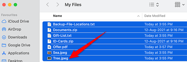Seleccione varios archivos secuenciales en Finder.