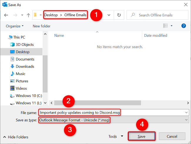 Guarde los correos electrónicos de Outlook en su computadora.