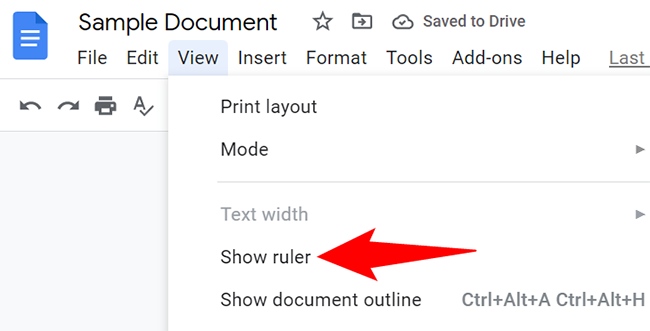 En Google Docs, elija Ver > Mostrar reglas. ”></p>
<p>Aparece una regla en la parte superior del documento. Para mover texto o párrafos, haga clic en el triángulo azul en la regla y arrástrelo hacia la derecha.</p>
<p><img class=