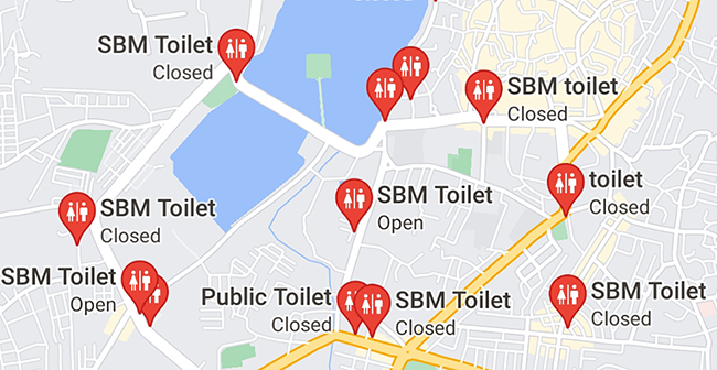 Los baños públicos están resaltados en el mapa en la aplicación Google Maps.