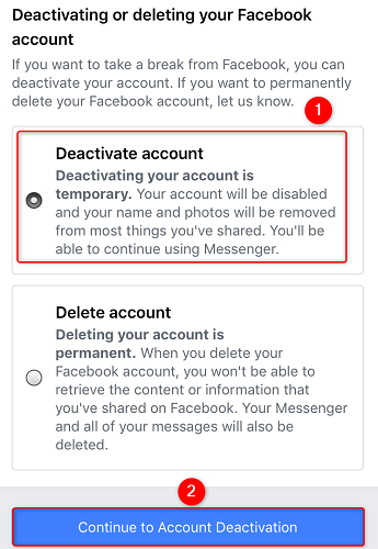 Desactivar cuenta de Facebook en iPhone.