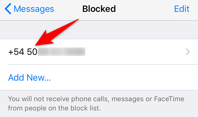 El número bloqueado en el mensaje.