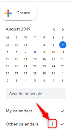 Resalte la sección Otros calendarios de Google de Agregar calendario.