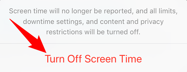 Seleccione Desactivar tiempo de pantalla en el aviso.
