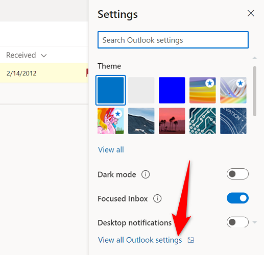 Seleccione Ver todas las configuraciones de Outlook.