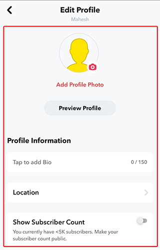 Edita tu perfil público de Snapchat.