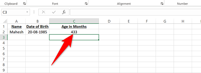 Edad en meses en Excel.