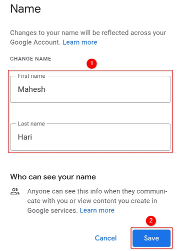 Cambiar el nombre de la cuenta de Google en Android.