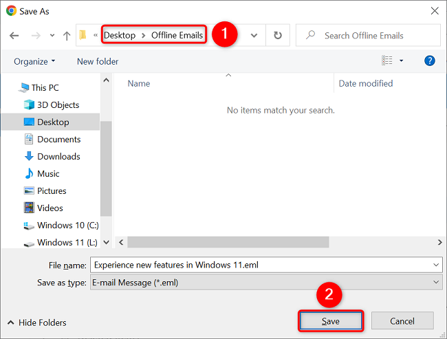 Guarde correos electrónicos de Outlook en la web en su computadora.