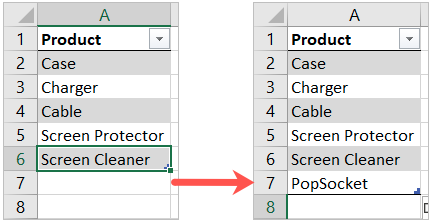 Agregar elementos a una tabla en Excel