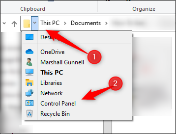 Panel de control en la barra de direcciones del Explorador de archivos