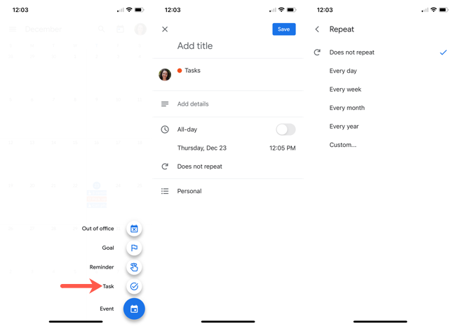 Crear tareas en Google Calendar para móviles