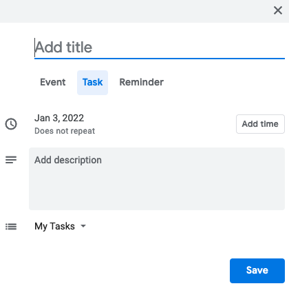 Crear tareas en Google Calendar en la web