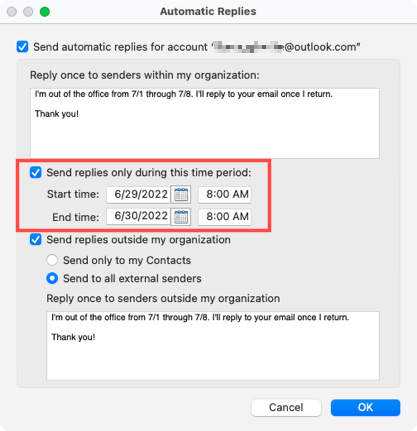 Fecha de respuesta automática en Mac