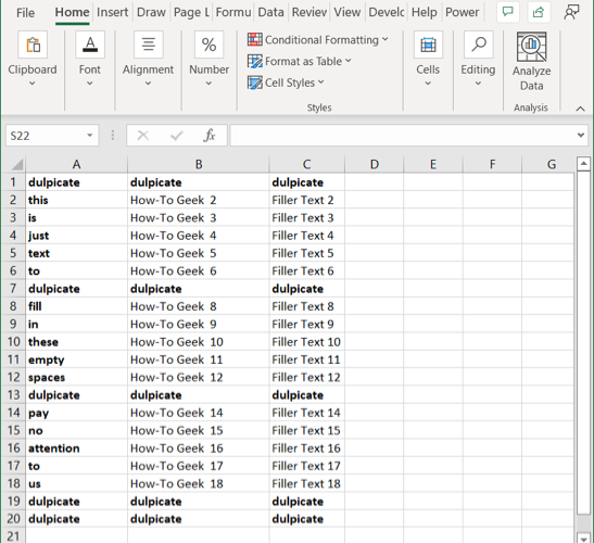 Hoja de cálculo de Excel con filas duplicadas