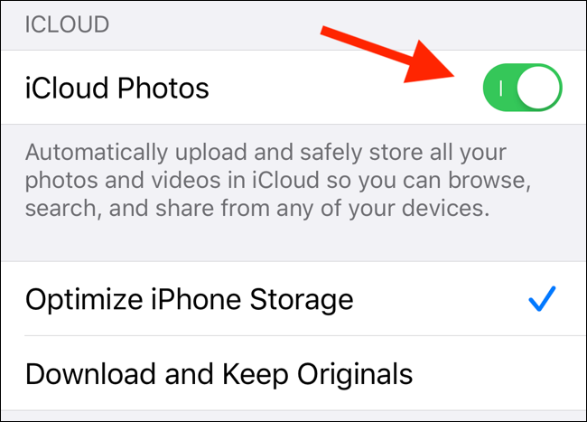 Active la biblioteca de fotos de iCloud desde la configuración de su iPhone