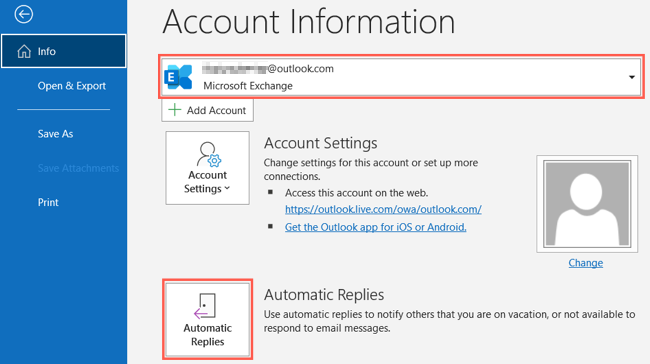 Mensajes, respuestas automáticas en Outlook para Windows