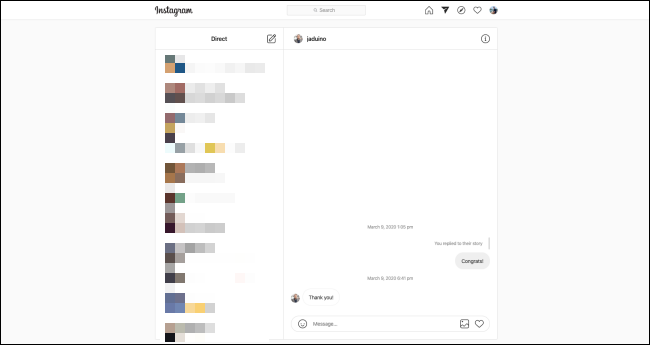 Mensajes directos de Instagram en navegadores de escritorio.
