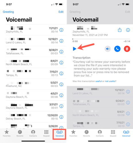 Correo de voz en iPhone