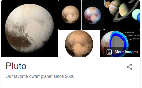 Resultados de búsqueda de Plutón en la Búsqueda de Google.