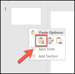 Pegue las diapositivas con la opción Pegar usando el tema de destino y aplique el formato del archivo de PowerPoint abierto.
